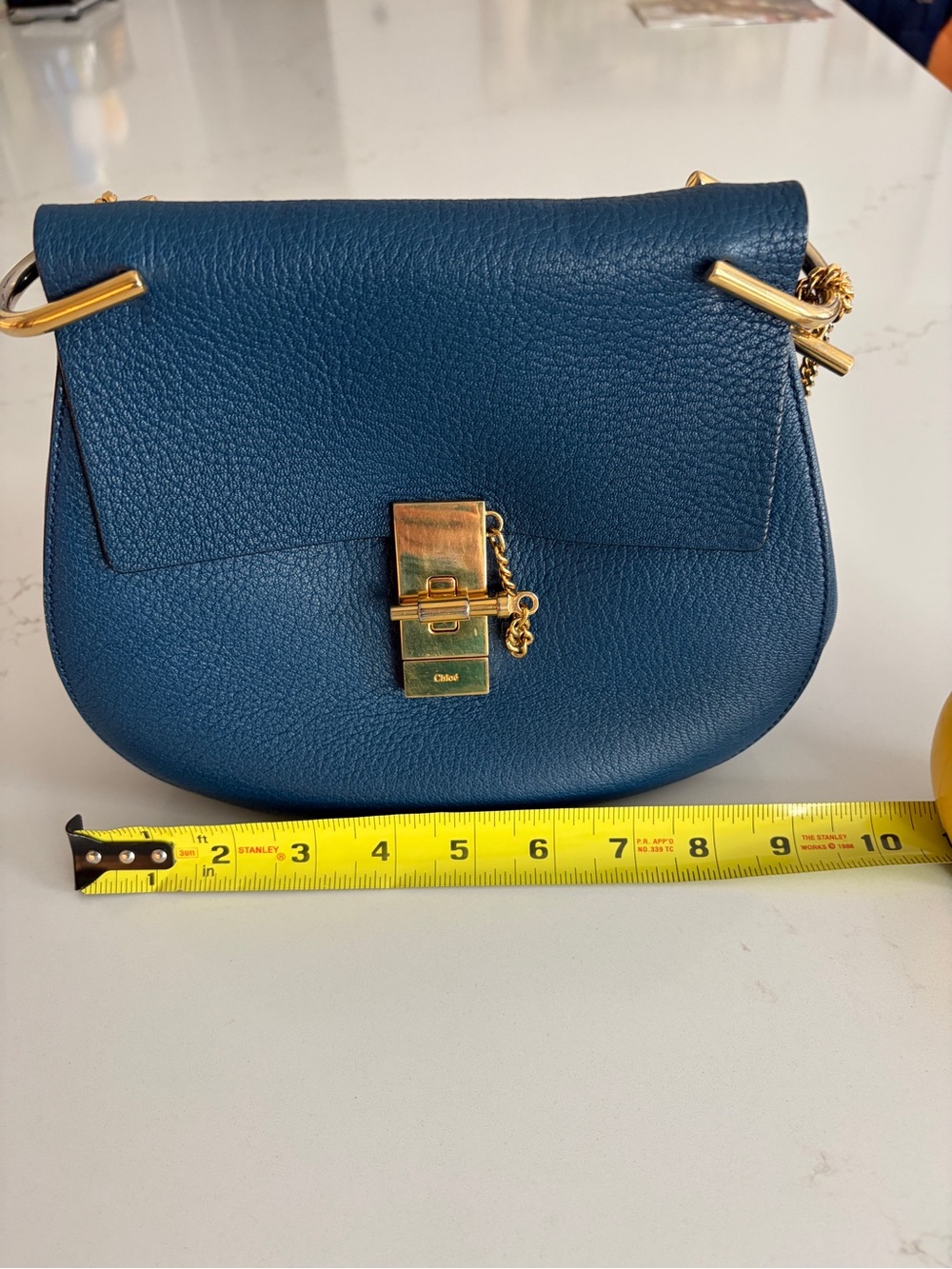 Chloé Drew Medium Blue Leather Shoulder Crossbody Bag Gold Hardware. With COA - Picture 10 of 15